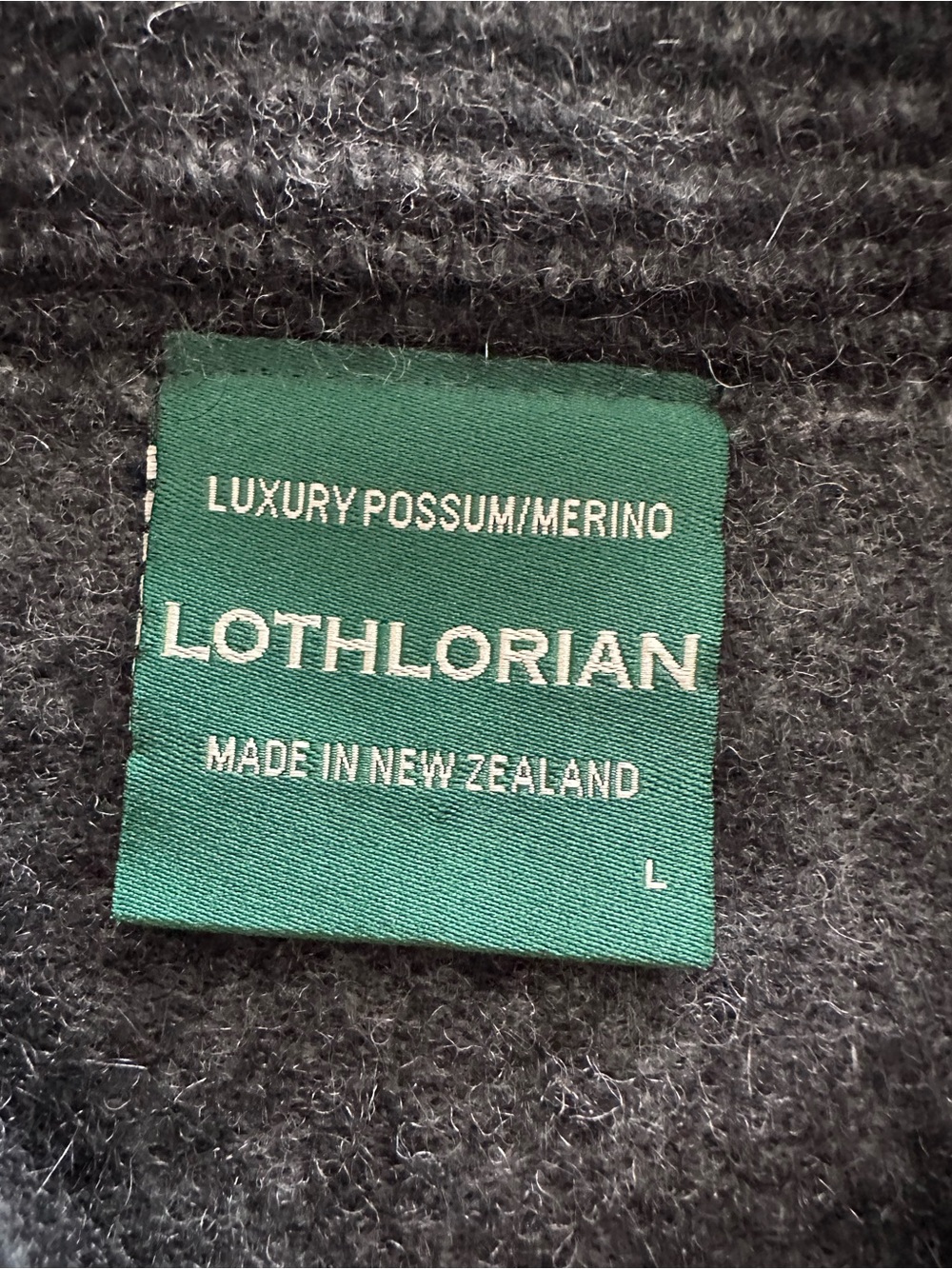 LOTHLORIAN Luxury Possum/Merino Knit Sweater - Charcoal Gray, size large - Picture 6 of 16